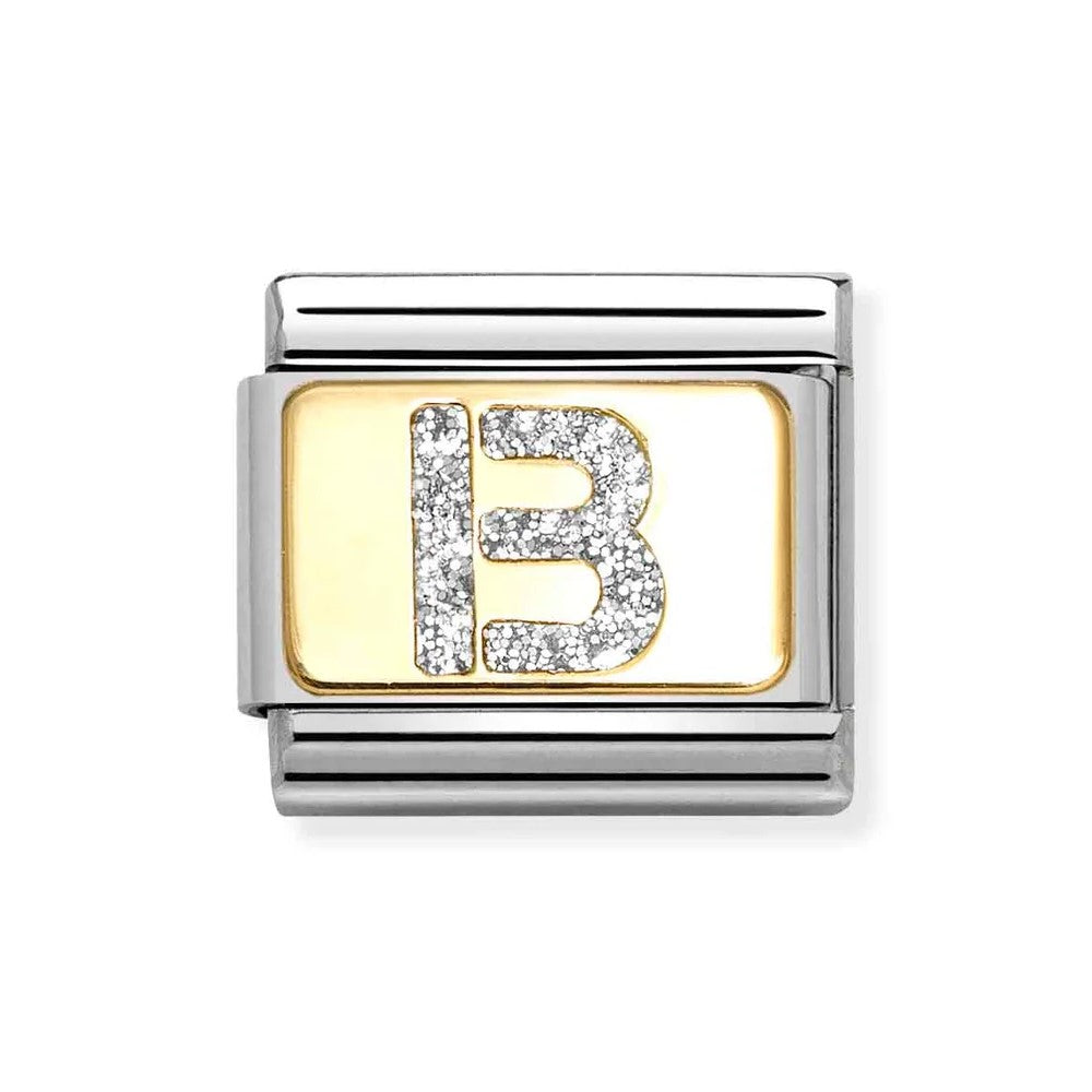 Composable Classic Link With Letter B In 18K Gold & Silver Glitter Enamel