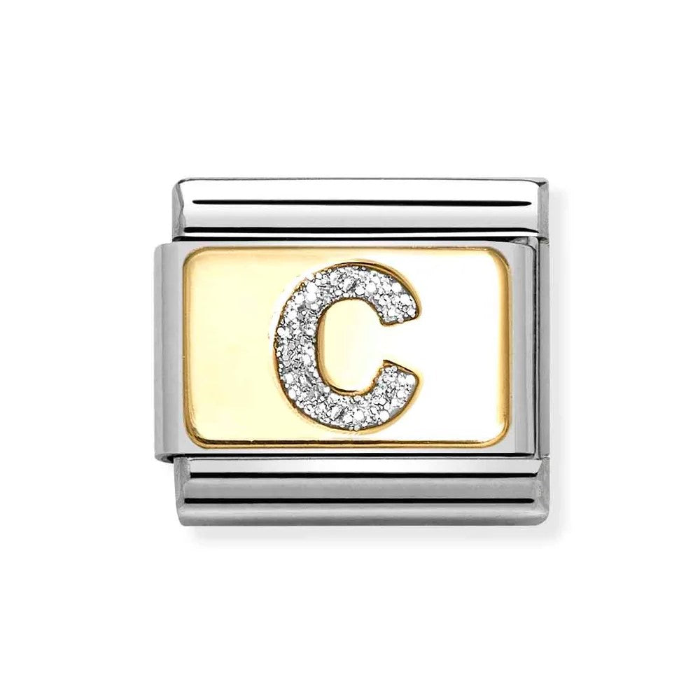 Composable Classic Link With Letter C In 18K Gold & Silver Glitter Enamel