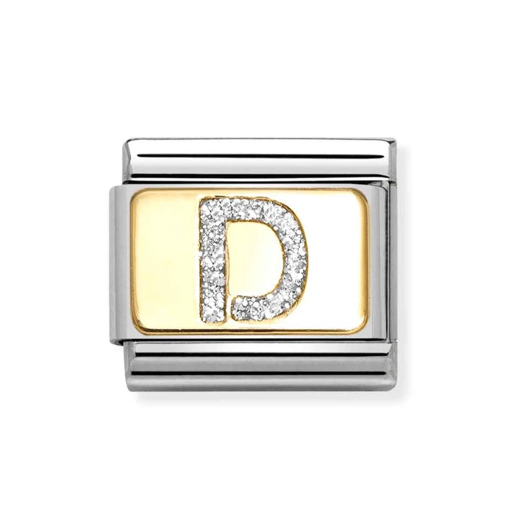 Composable Classic Link With Letter D In 18K Gold & Silver Glitter Enamel