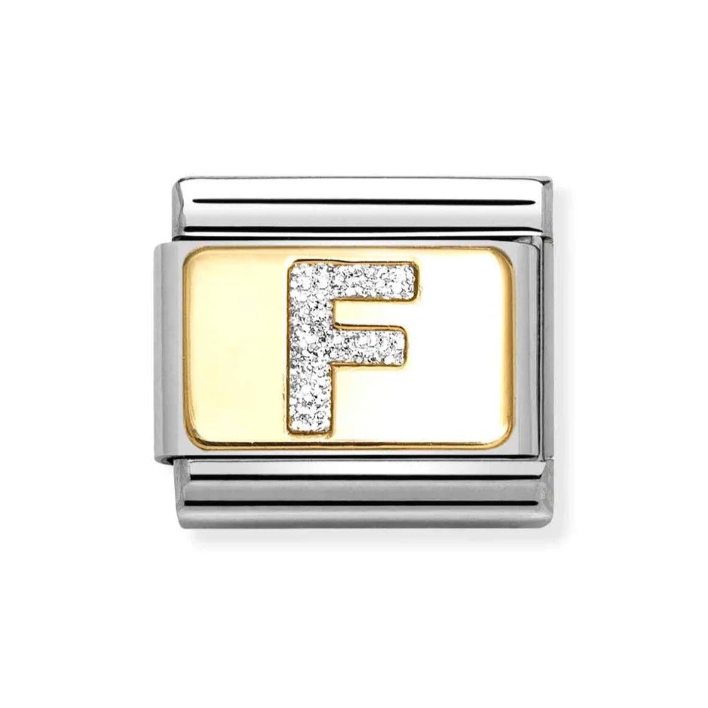 Composable Classic Link With Letter F In 18K Gold & Silver Glitter Enamel