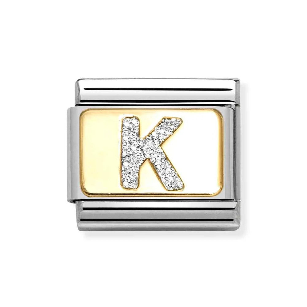Composable Classic Link With Letter K In 18K Gold & Silver Glitter Enamel
