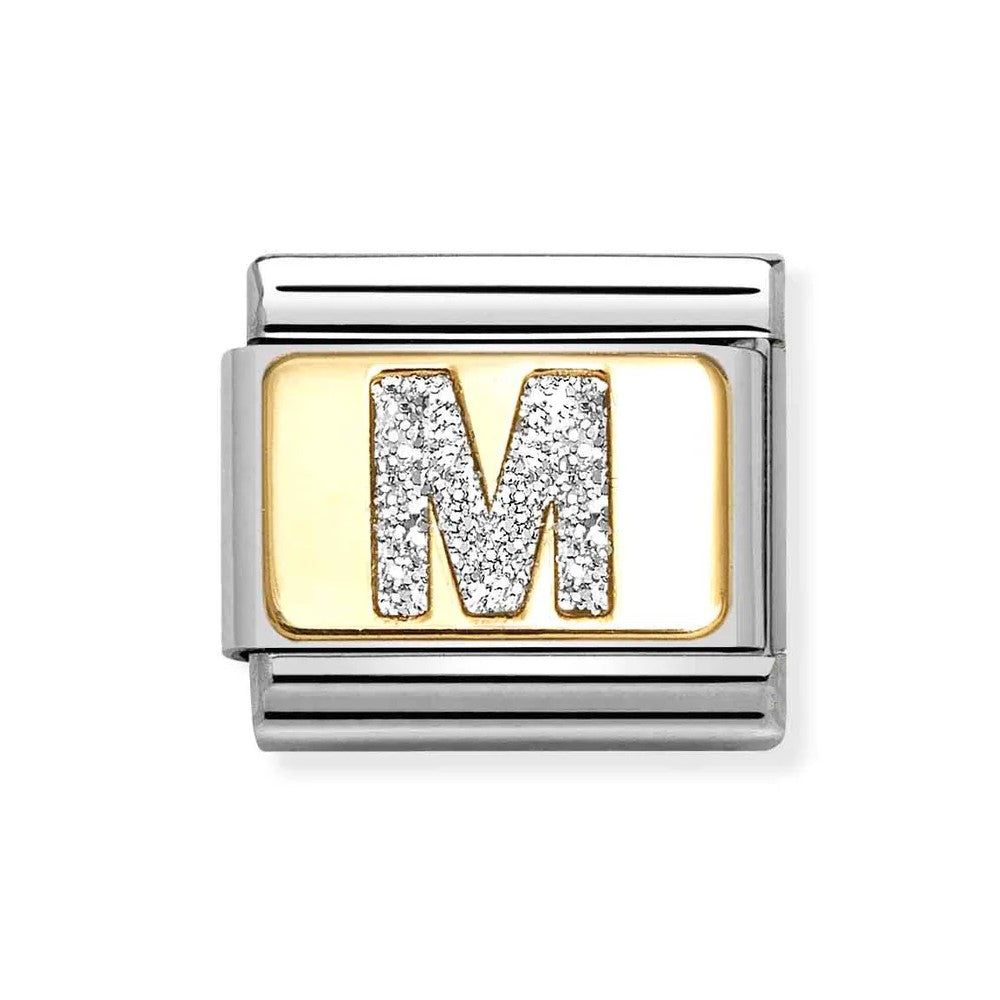 Composable Classic Link With Letter M In 18K Gold & Silver Glitter Enamel