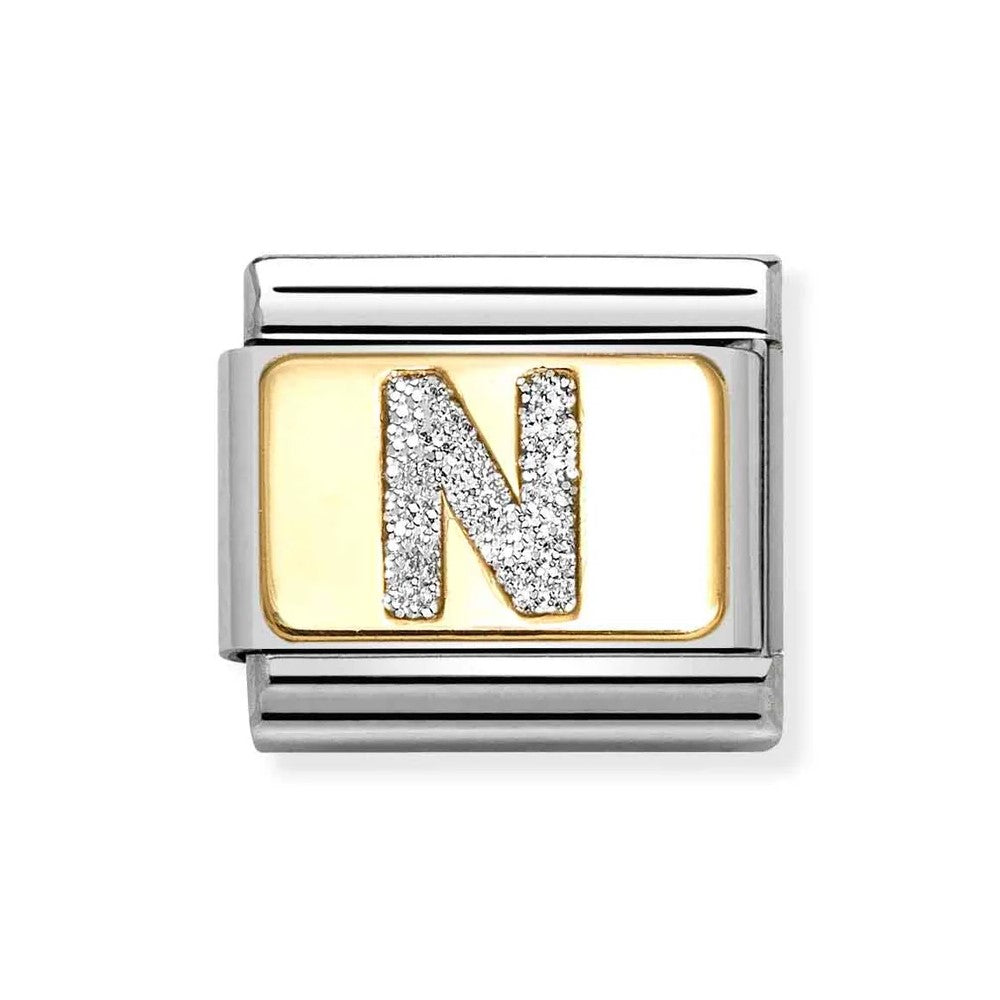 Composable Classic Link With Letter N In 18K Gold & Silver Glitter Enamel
