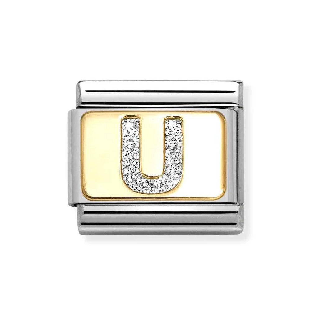 Composable Classic Link With Letter U In 18K Gold & Silver Glitter Enamel