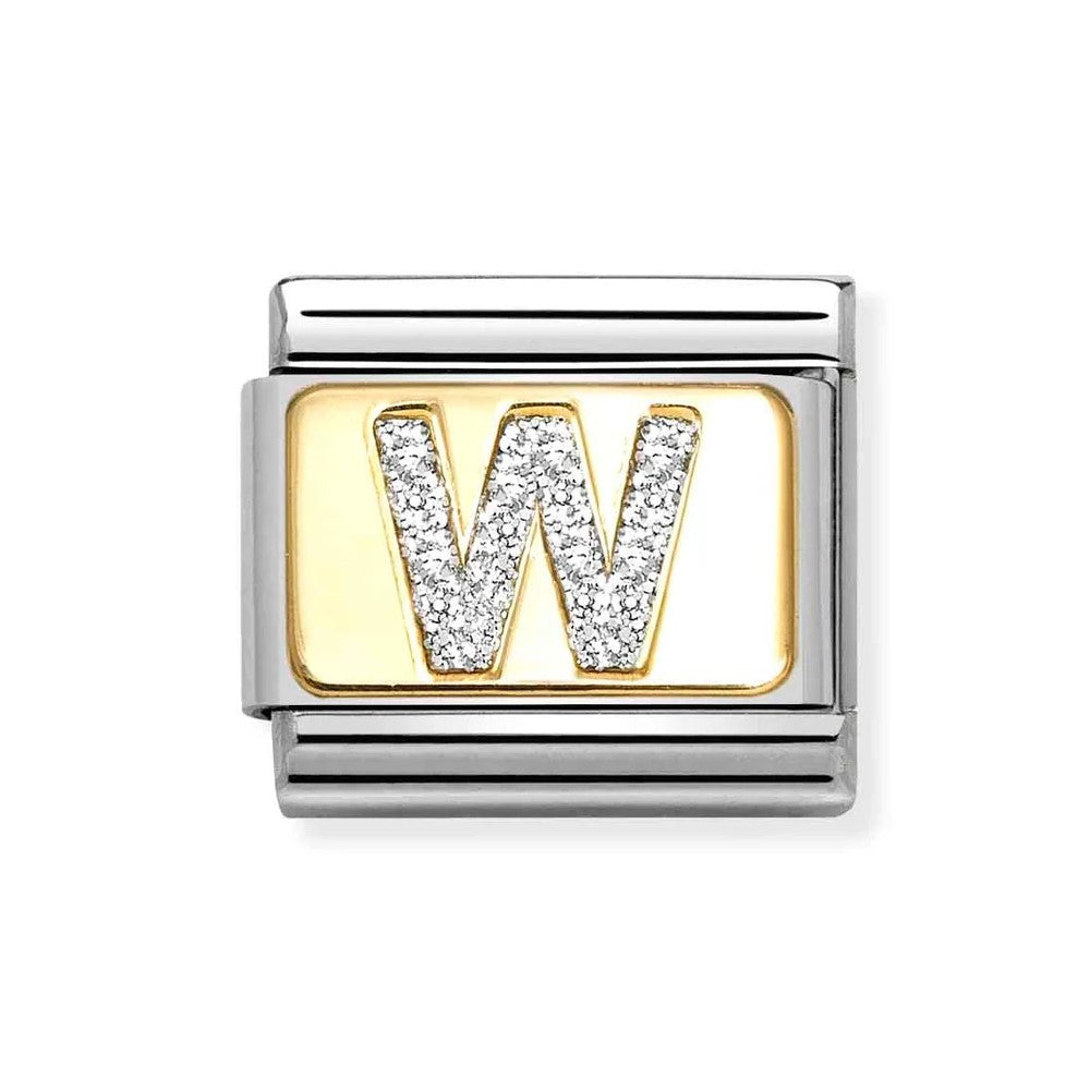 Composable Classic Link With Letter W In 18K Gold & Silver Glitter Enamel