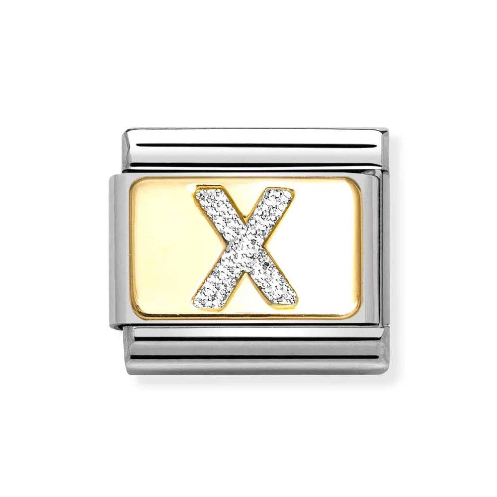Composable Classic Link With Letter X In 18K Gold & Silver Glitter Enamel