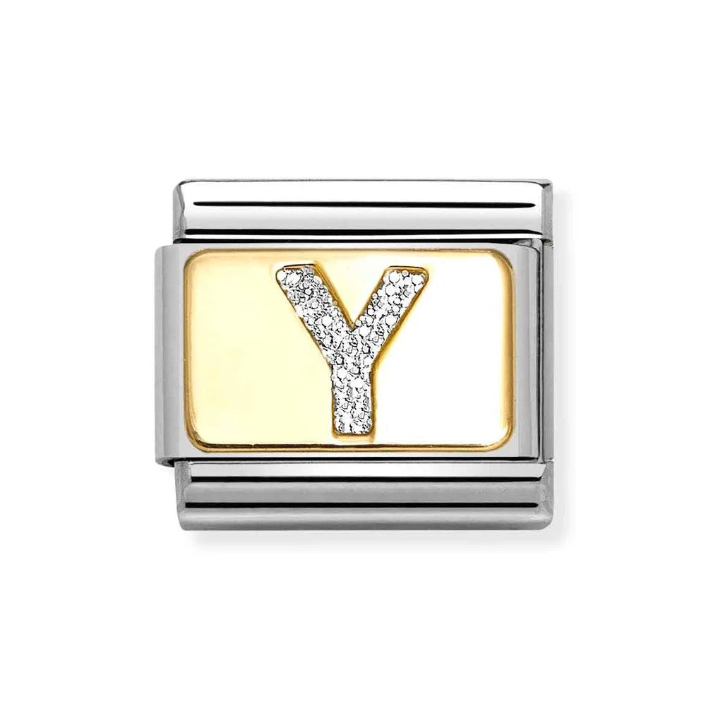 Composable Classic Link With Letter Y In 18K Gold & Silver Glitter Enamel