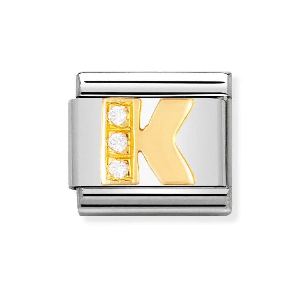 Classic Gold CZ Letter 'K' Link