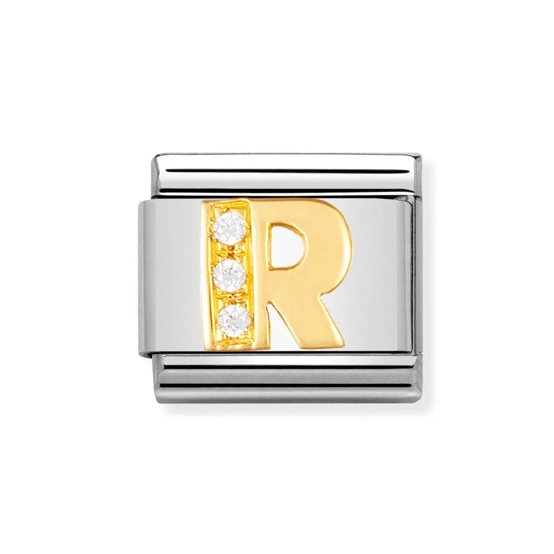 Gold CZ Letter R Classic Charm