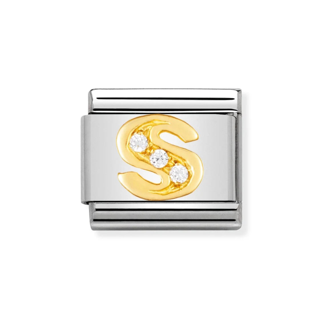 Gold CZ Letter S Classic Charm