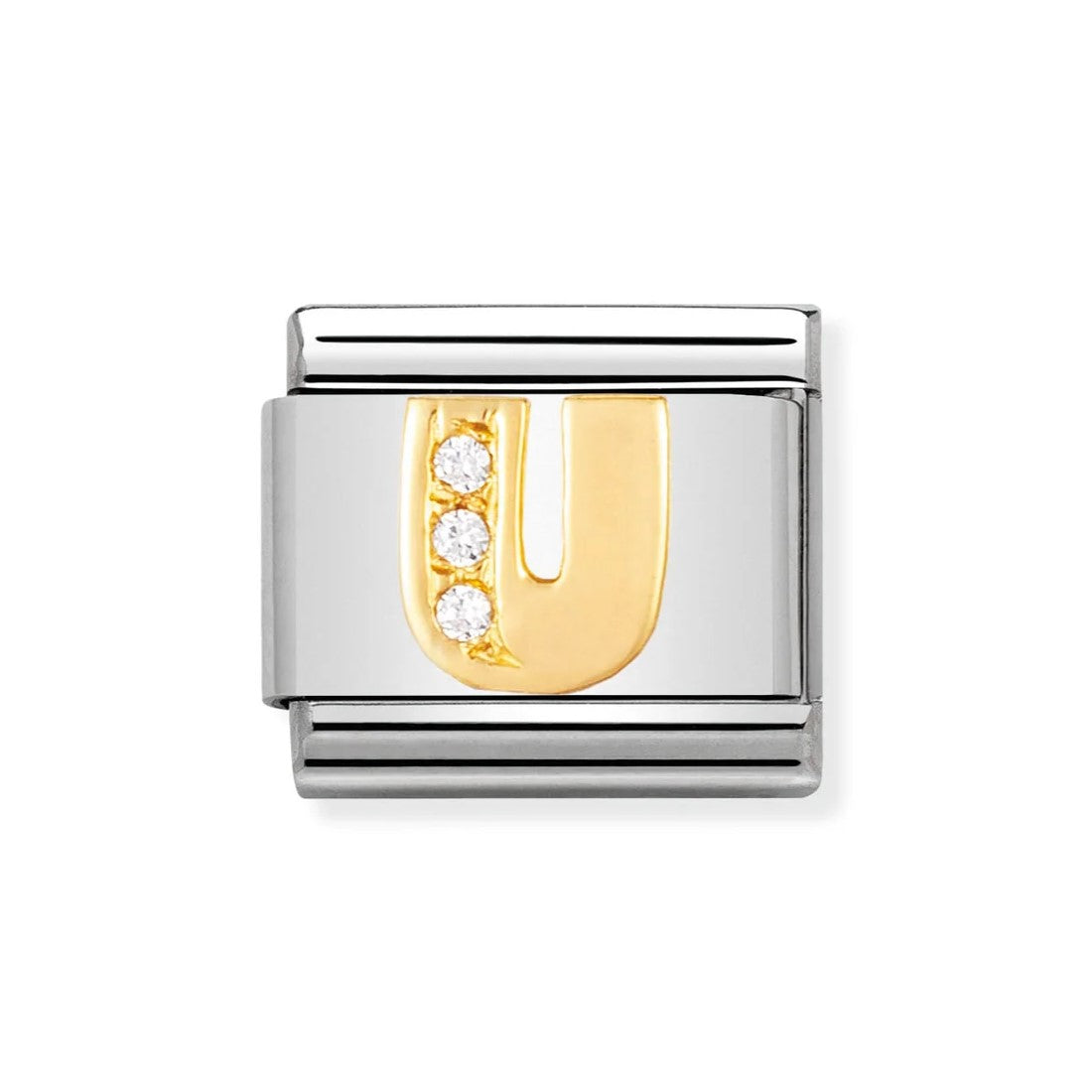 Gold CZ Letter U Classic Charm