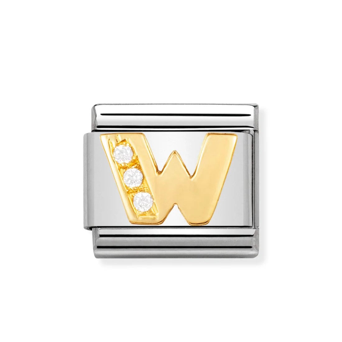 Gold CZ Letter W Classic Charm