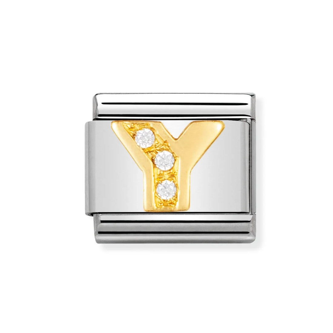 Gold CZ Letter Y Classic Charm