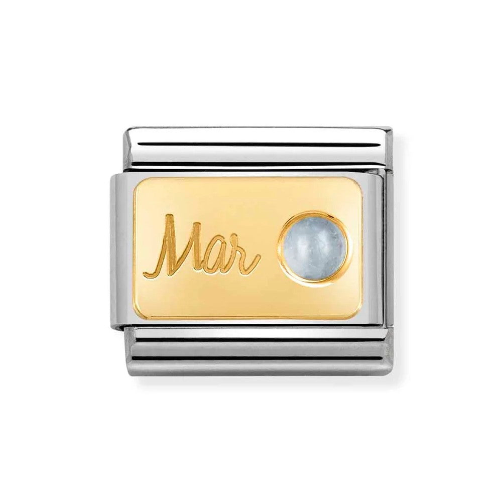 Composable Classic Stainless Steel Link With 18k Gold & March Aquamarine Stone