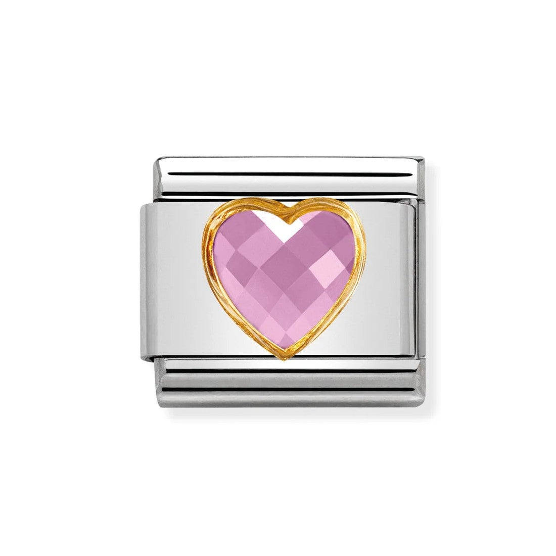 Composable Classic Pink Heart Faceted CZ Charm In Stainless Steel & 750 Gold