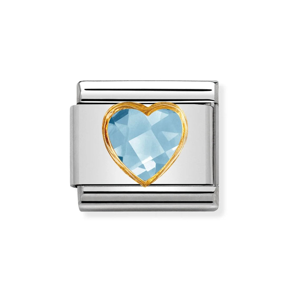 Composable Classic Light Blue Heart Faceted CZ Charm In Stainless Steel & 750 Gold