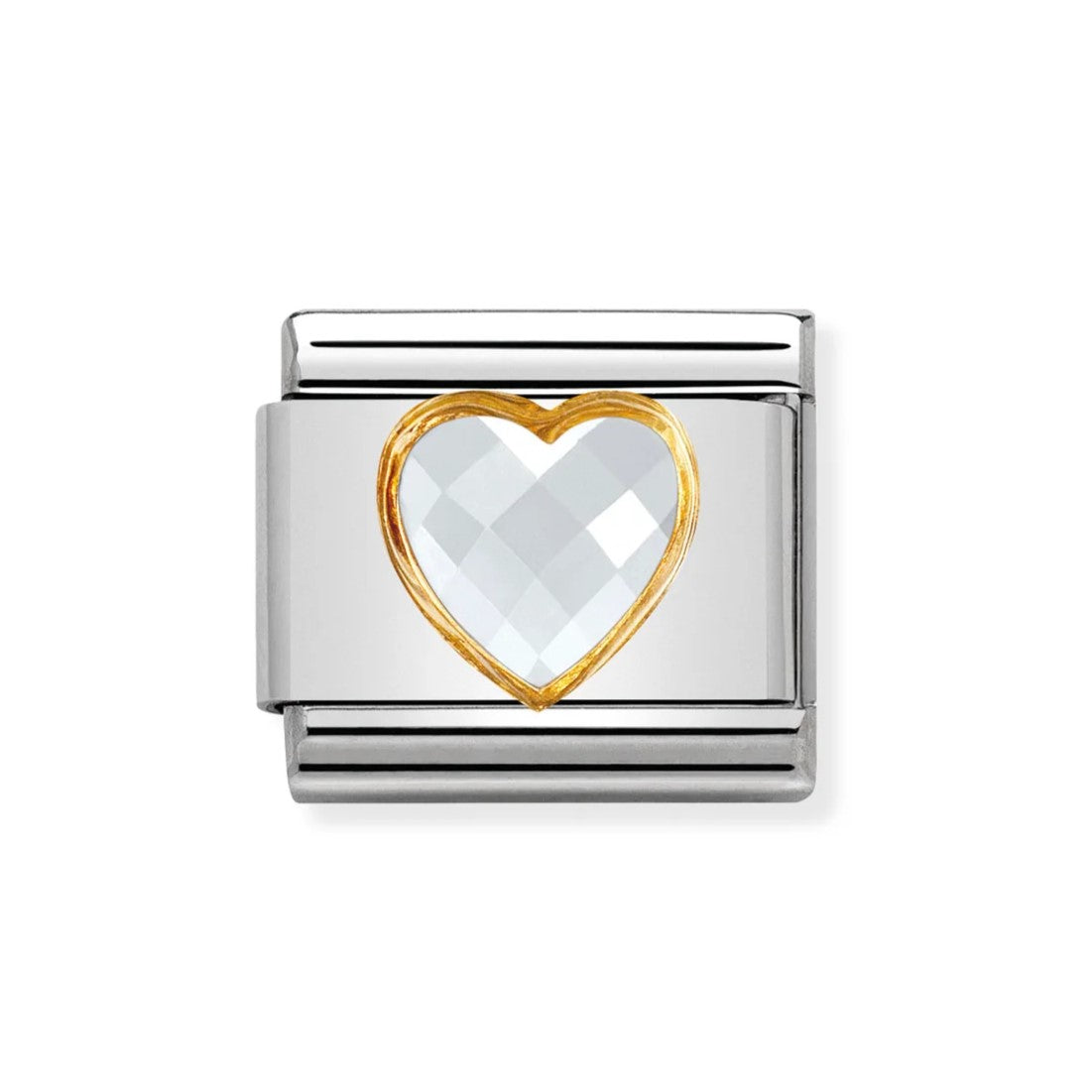 Composable Classic White Heart Faceted CZ Charm In Stainless Steel & 750 Gold