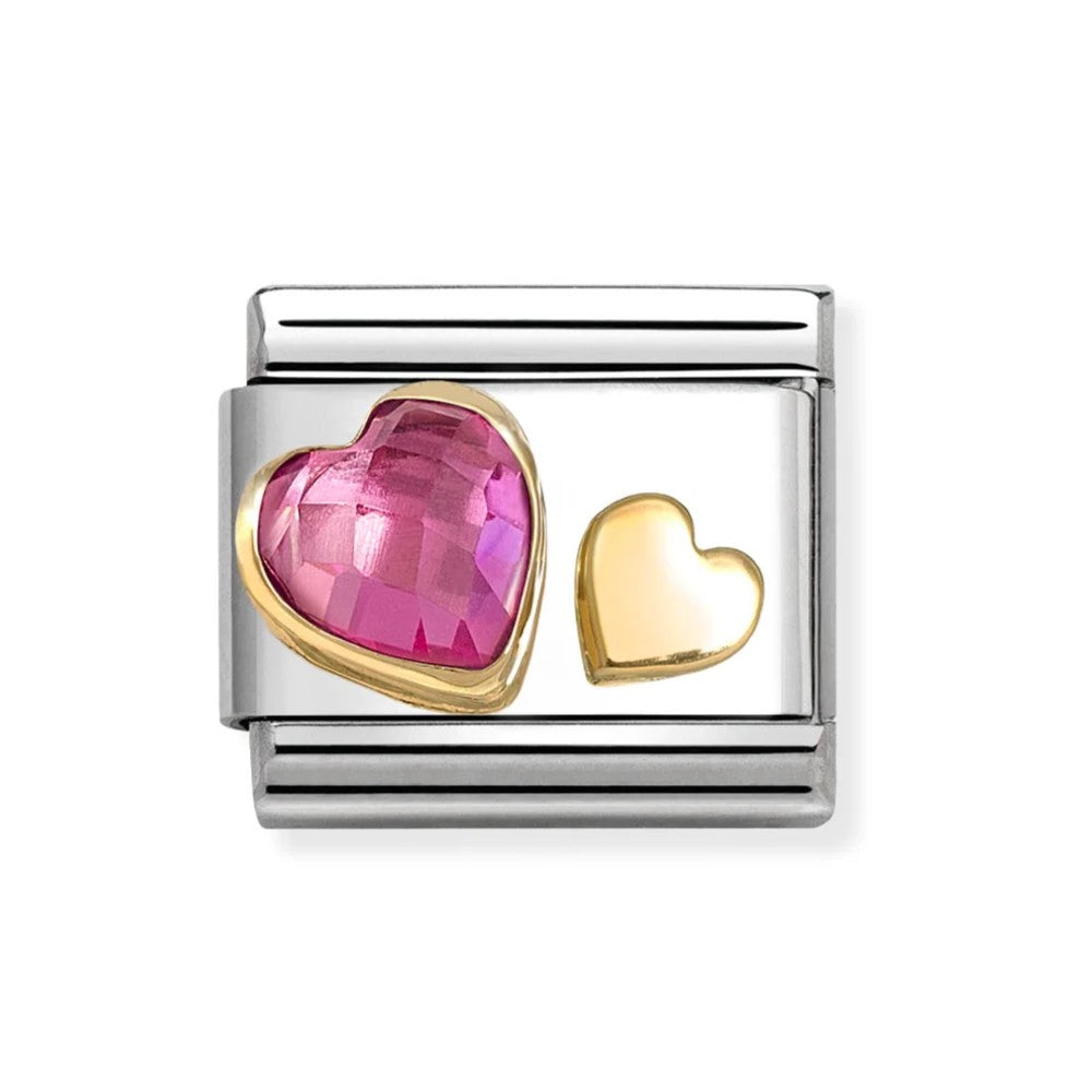 Composable Classic Dark Pink CZ & Gold Heart In 18K Gold Charm