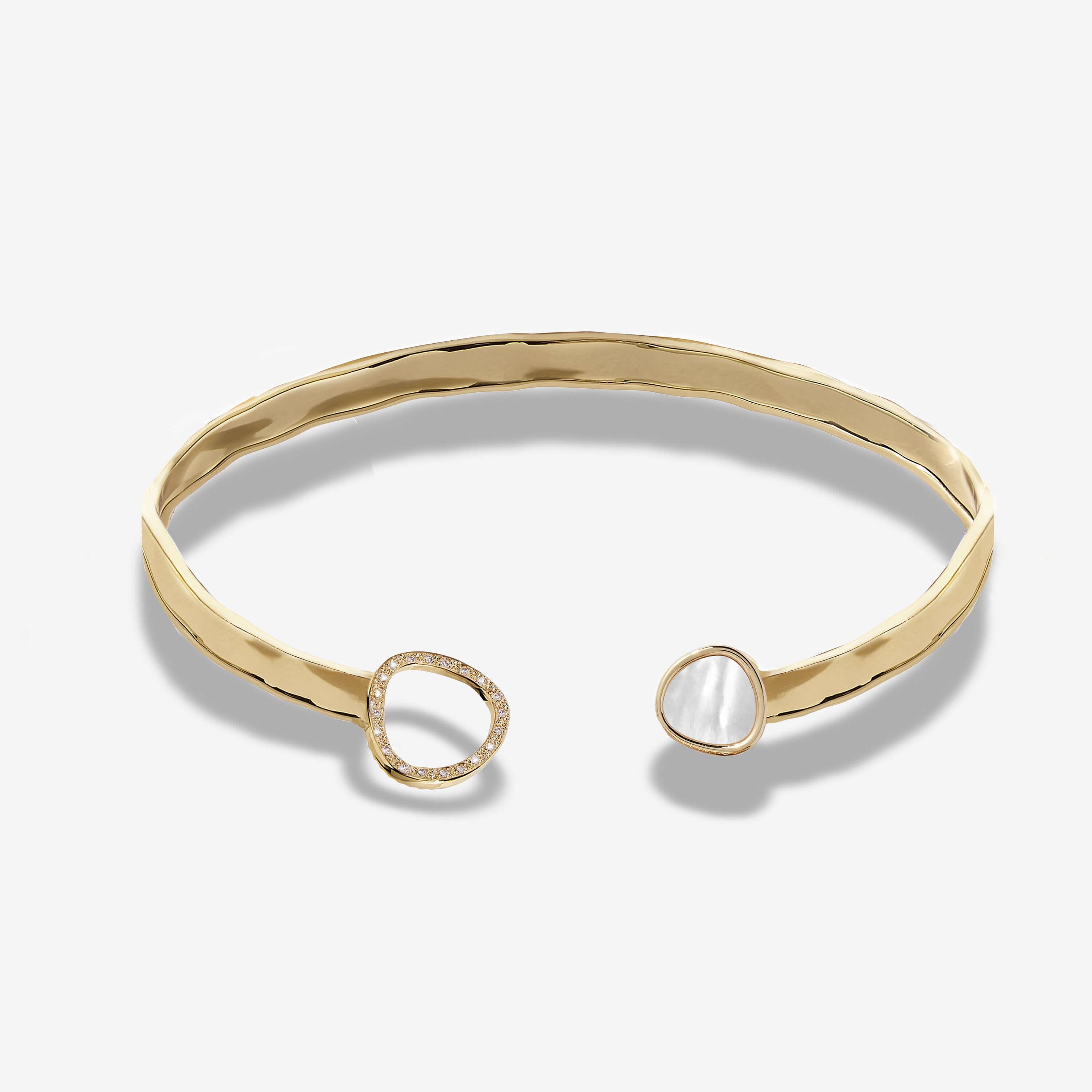 Riviera | Mother Of Pearl Hammered Bangle | Gold | Bangle