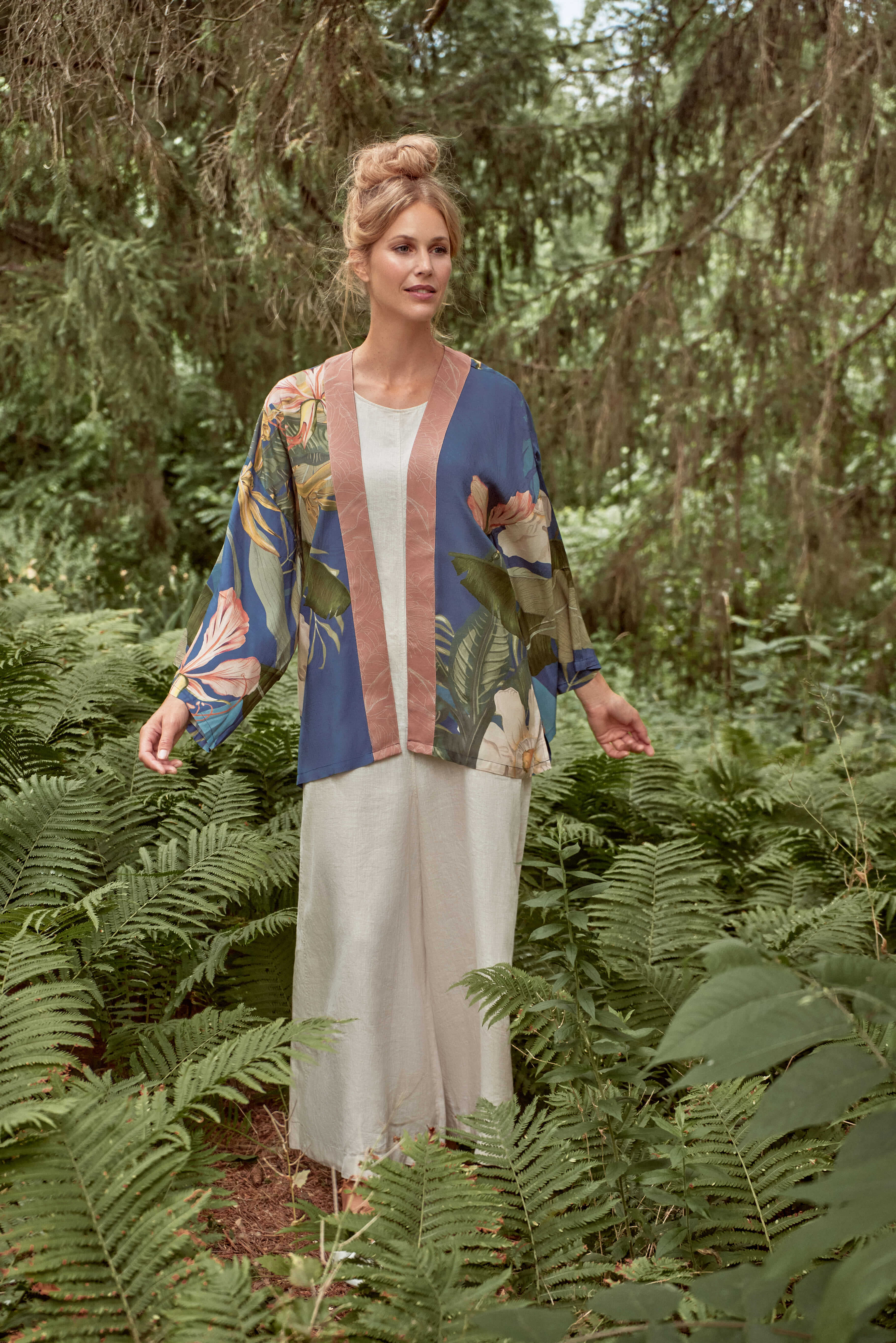 Delicate Tropics Kimono Jacket - Indigo