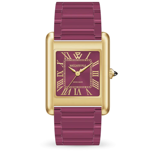 WP6 Clear & Metal Mix Deep Burgundy Gold Watch