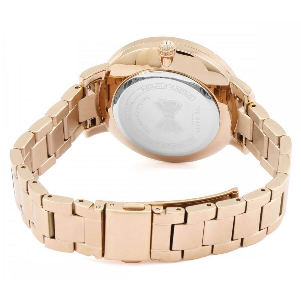 Rose Gold Plated Case With Bow Print Rose Gold Dial & Bracelet Strap Ladies Watch