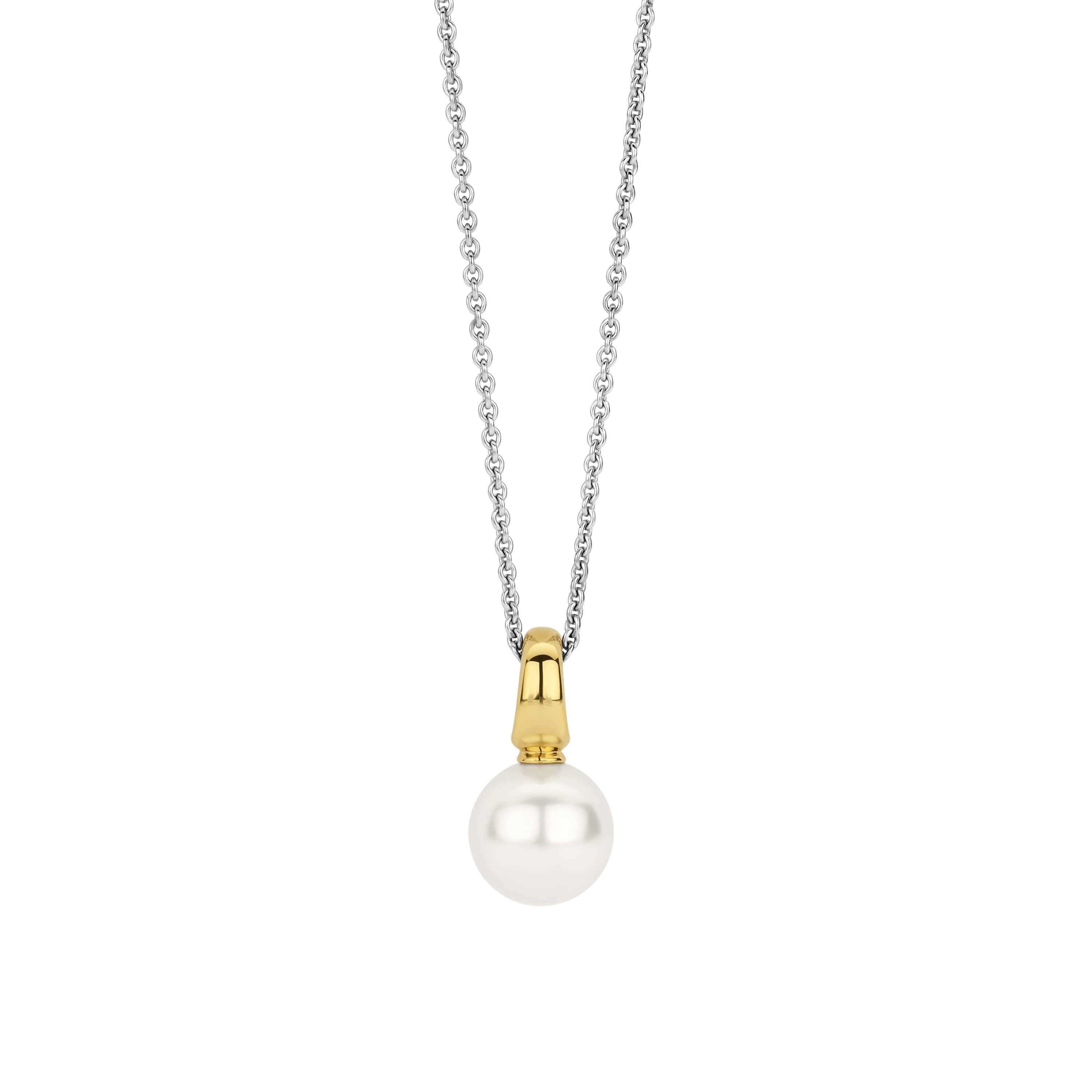 White Pearl With GP Hook Pendant & Silver Chain Necklace