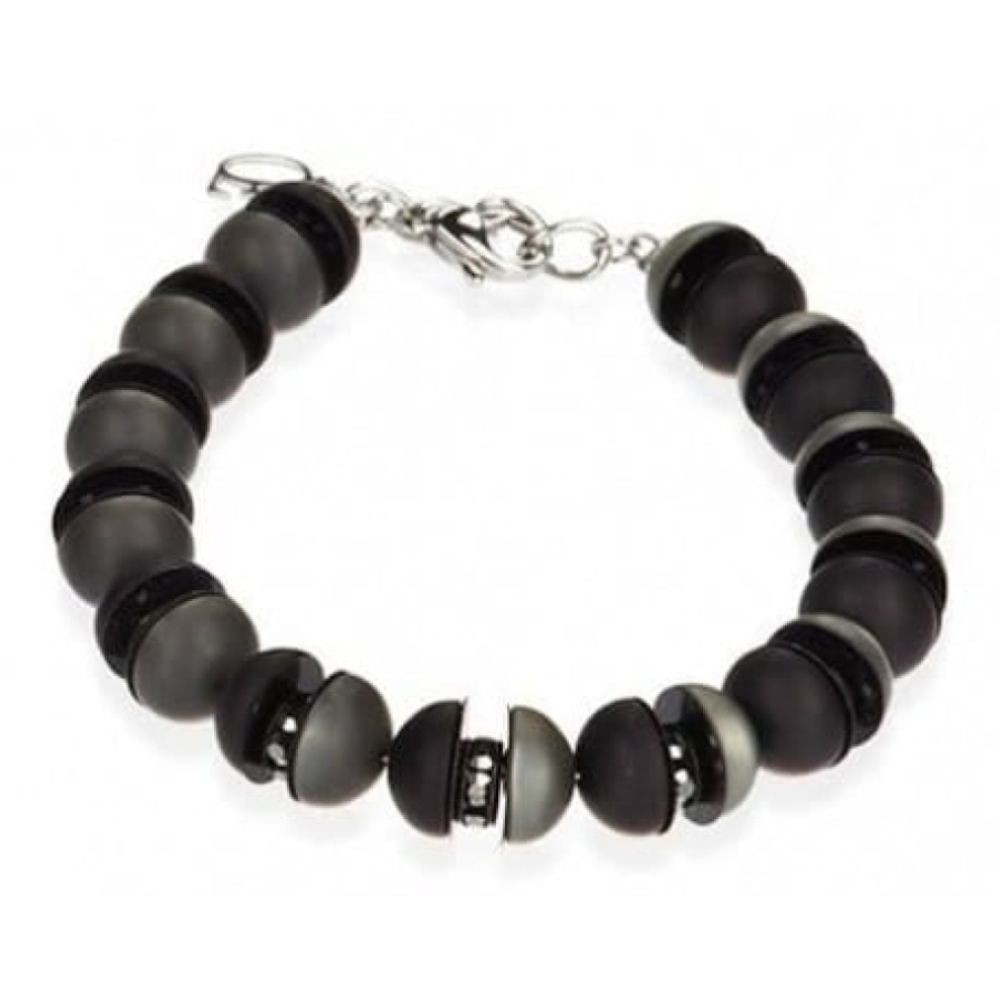 Black & Charcoal Circular Bead Bracelet With Swarovski
