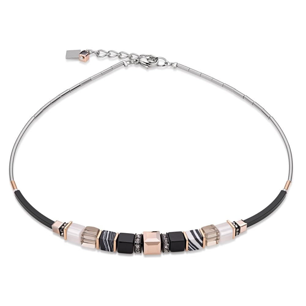 Black/Gold/ Striped Geo Cube Bracelet, Earrings and Necklace