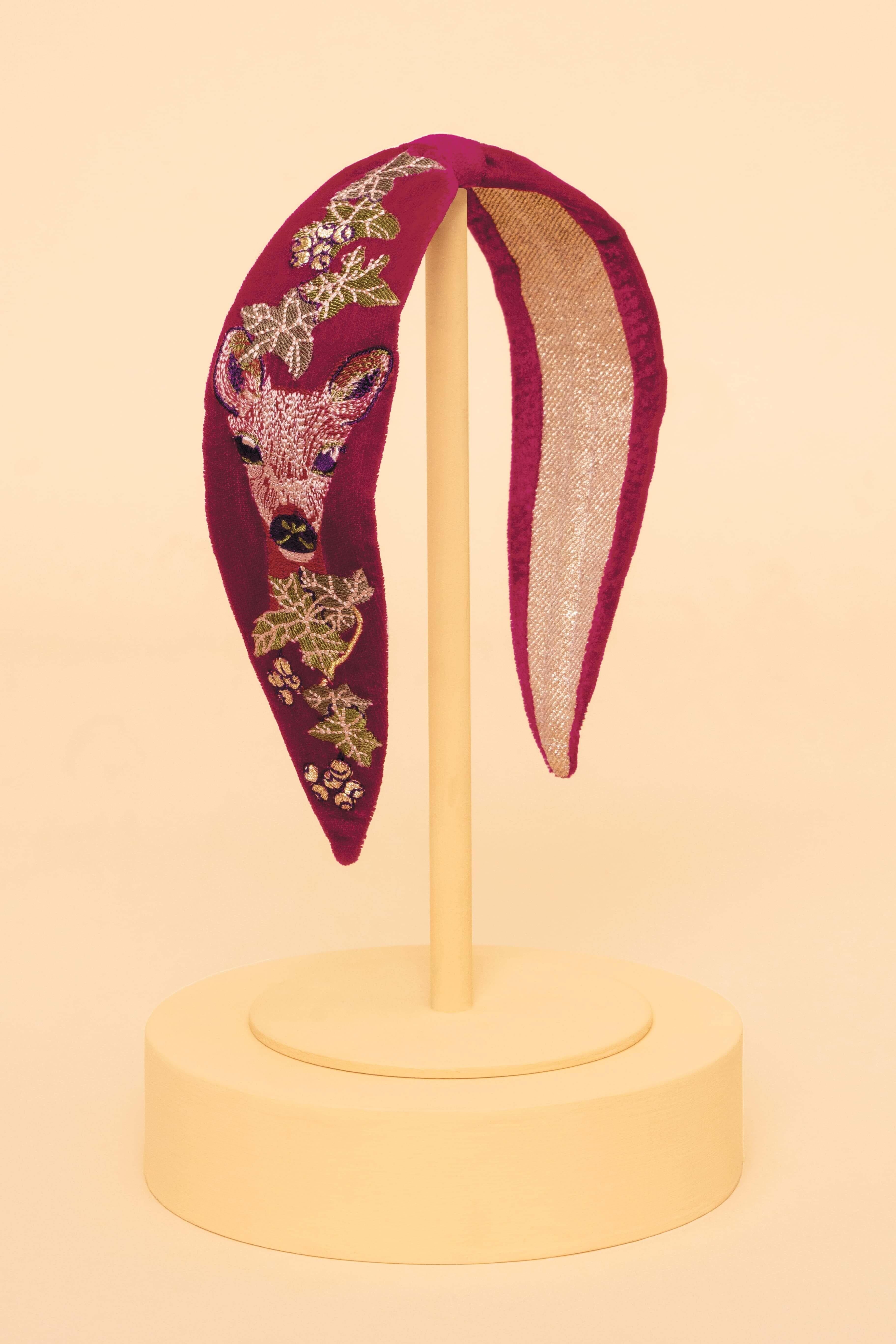 Embroidered Narrow Headband - Enchanted Evening Doe - Fuchsia