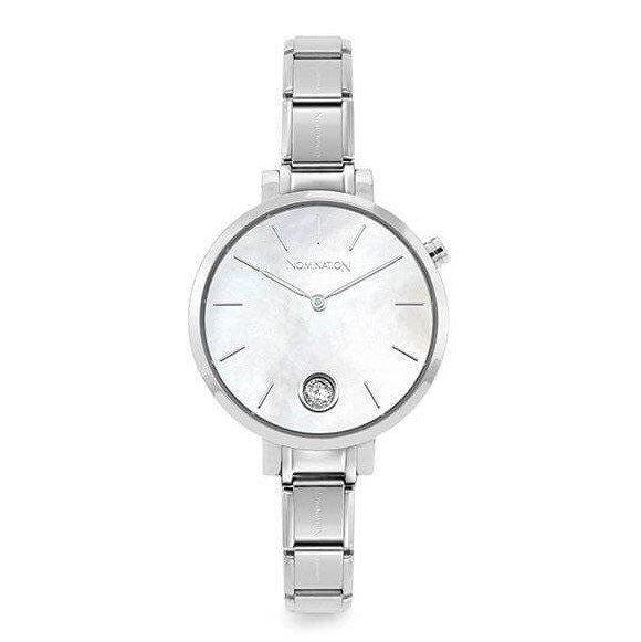 Composable Paris Watch With Steel Round White MOP & CZ Dial