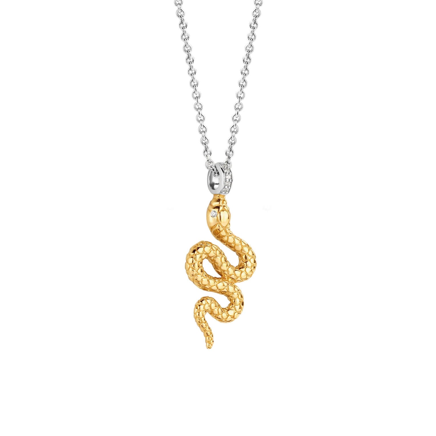 Gold Plated Snake Pendant With Silver Chain Necklace