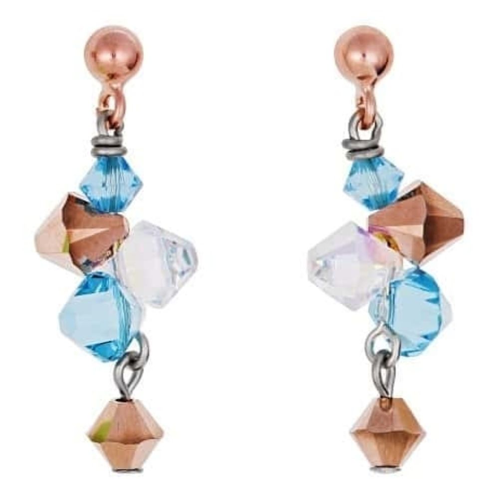 Ladies' Aqua & Rose Cluster Earrings