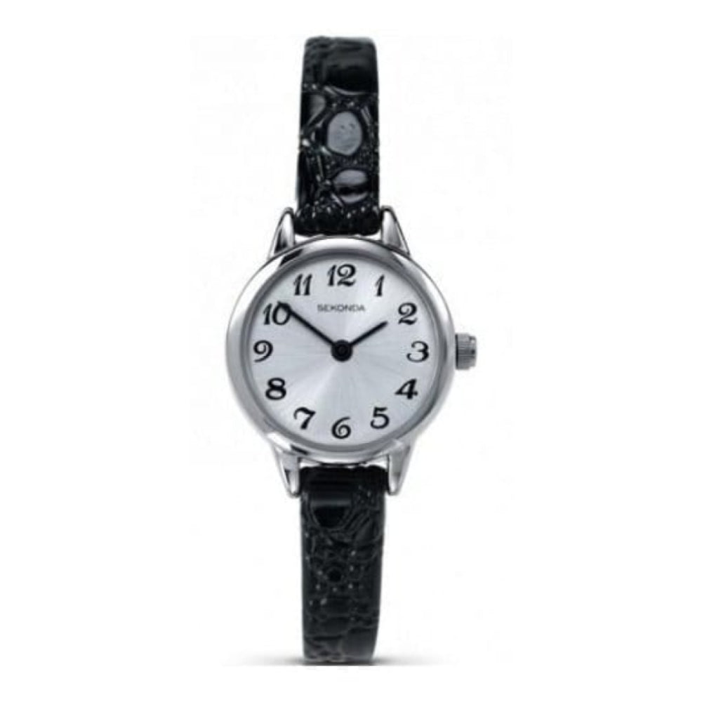 Ladies Petite Bubble Textured Black Leather Strap Watch