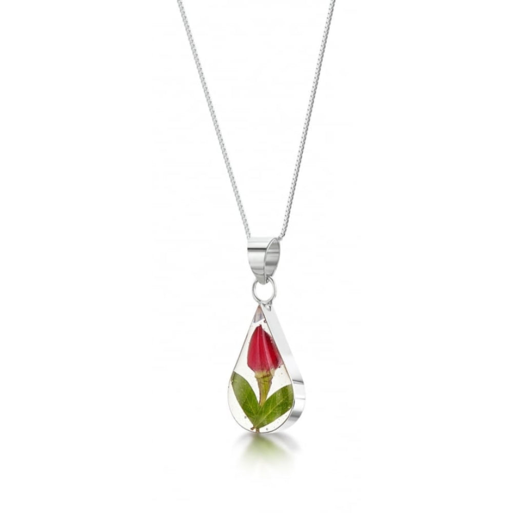 Silver Pendant - Rose bud - Teardrop