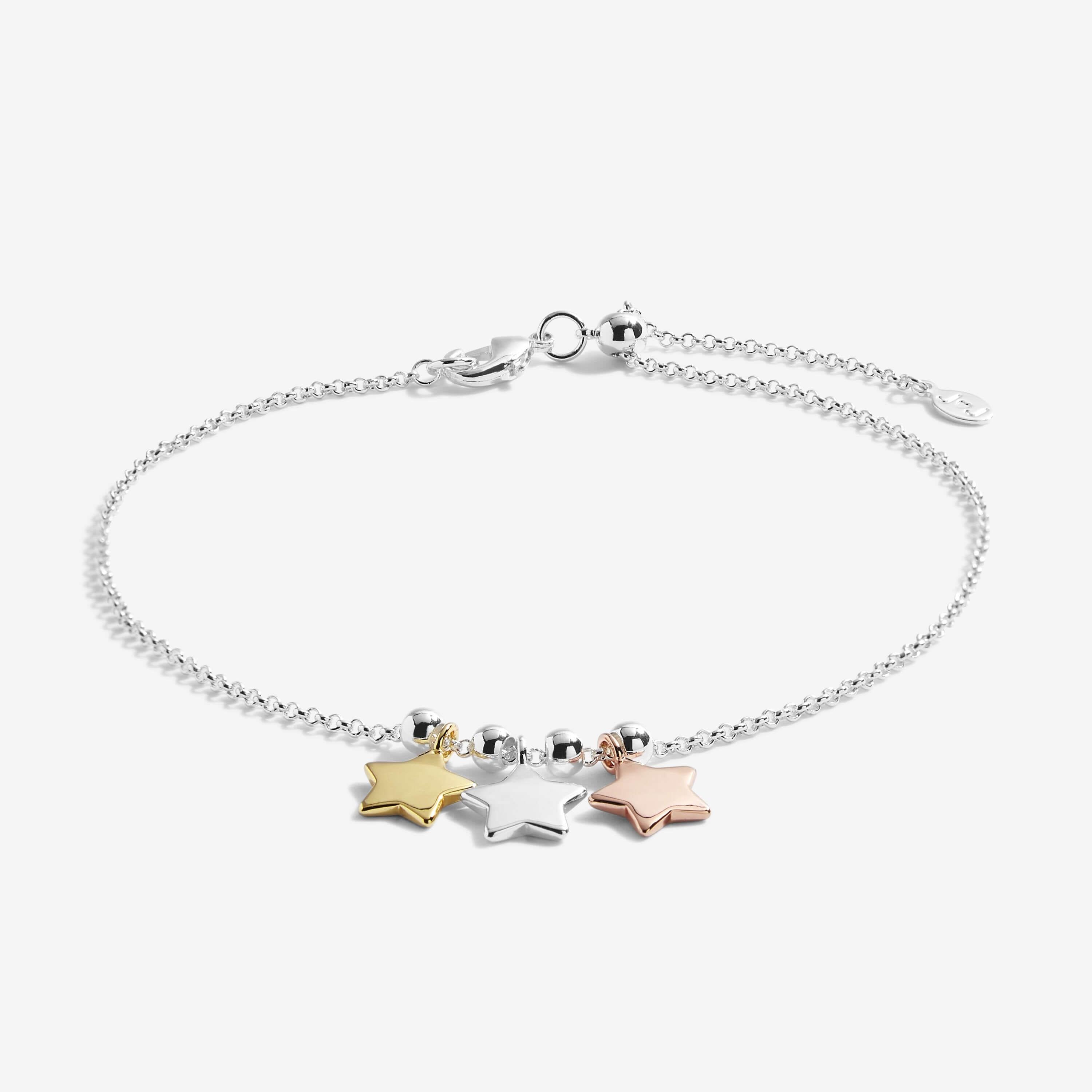 Anklet | Three Tone Stars | Silver, Rose Gold And Gold | 26cm Adjustable