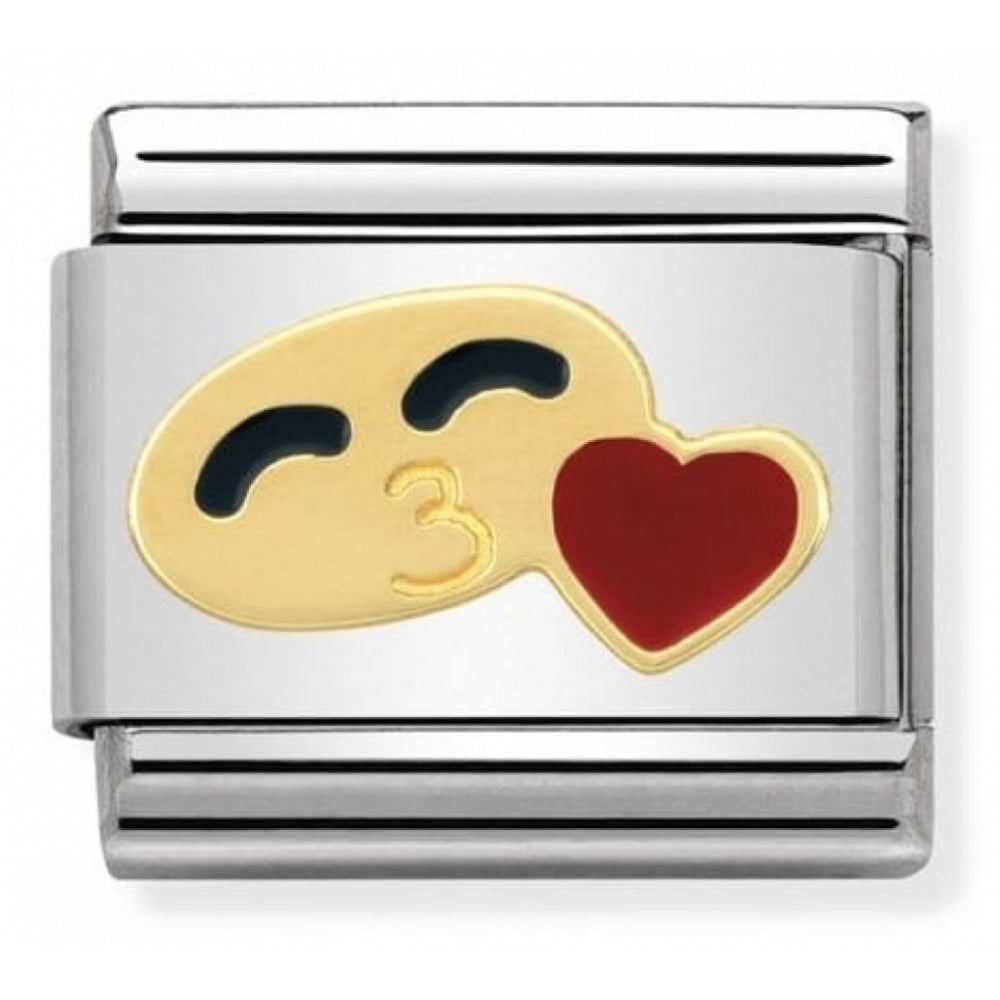Classic Smile With Heart In Stainless Steel With Enamel & 18k Gold Charm