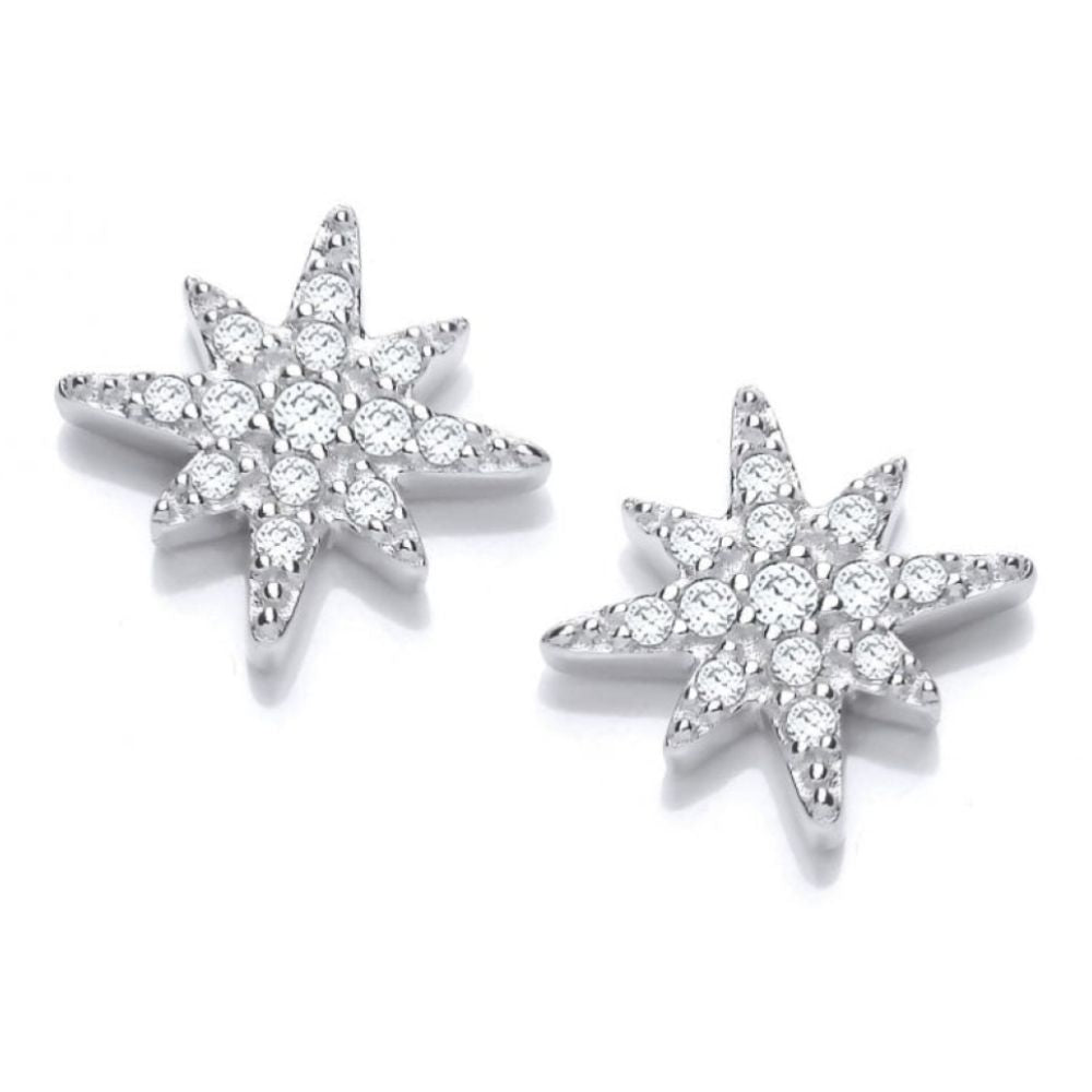 Silver & CZ Brilliant Star Earrings