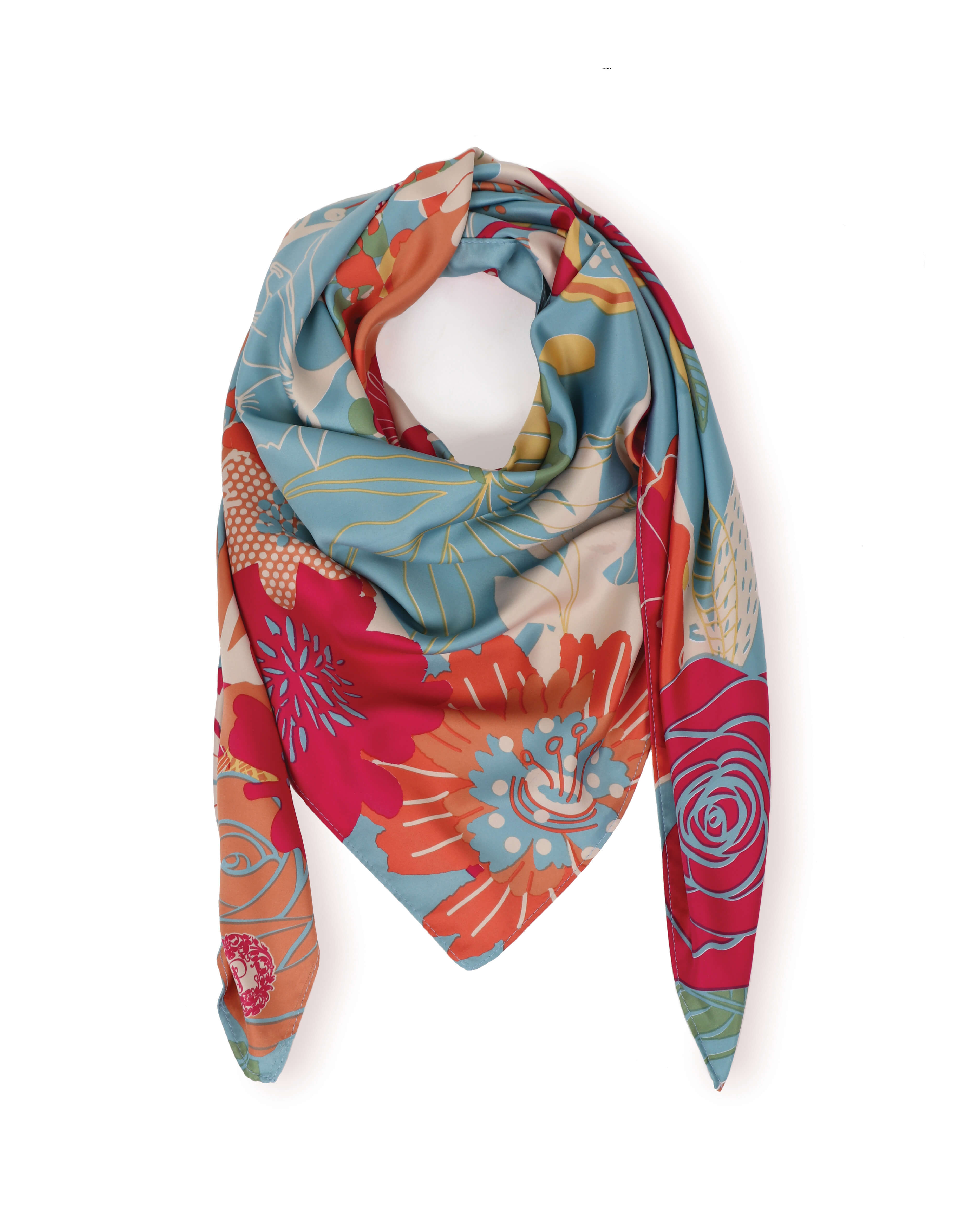 Satin Square Scarf - Modern Floral