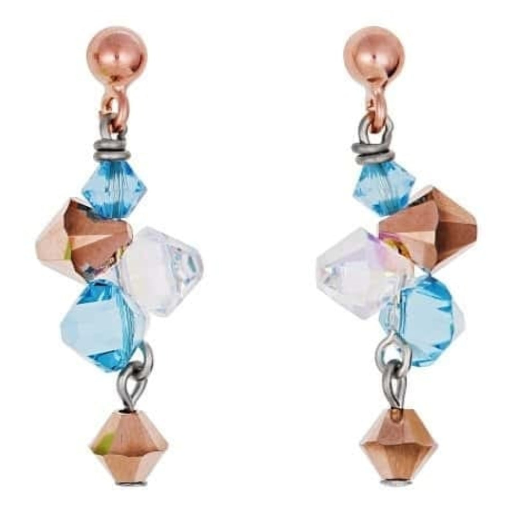 Ladies' Aqua & Rose Cluster Earrings