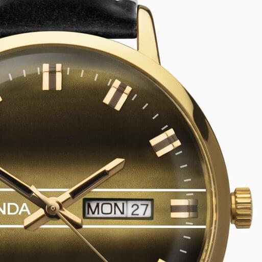 Gold Case With Gold Dial & Black Leather Strap Men's Heritage Watch