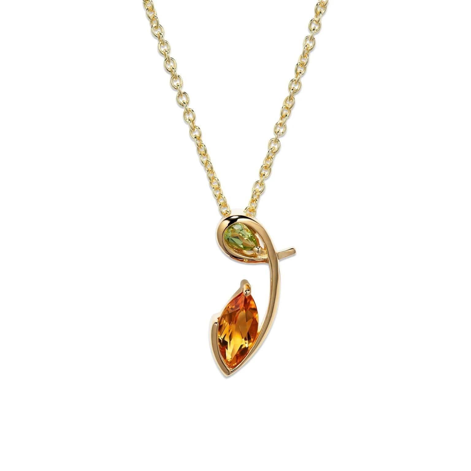 Gold Plated Golden Citrine & Peridot Pendant Necklace