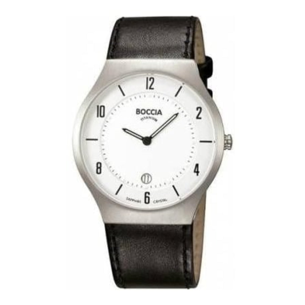 Gents Black Leather Sapphire Crystal White Dial Watch