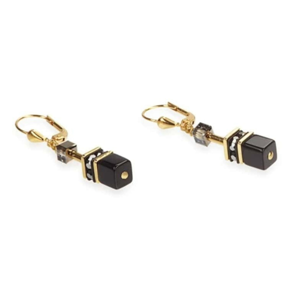 Ladies Gold & Black Glass, Haematite & Swarovski Elements Earrings