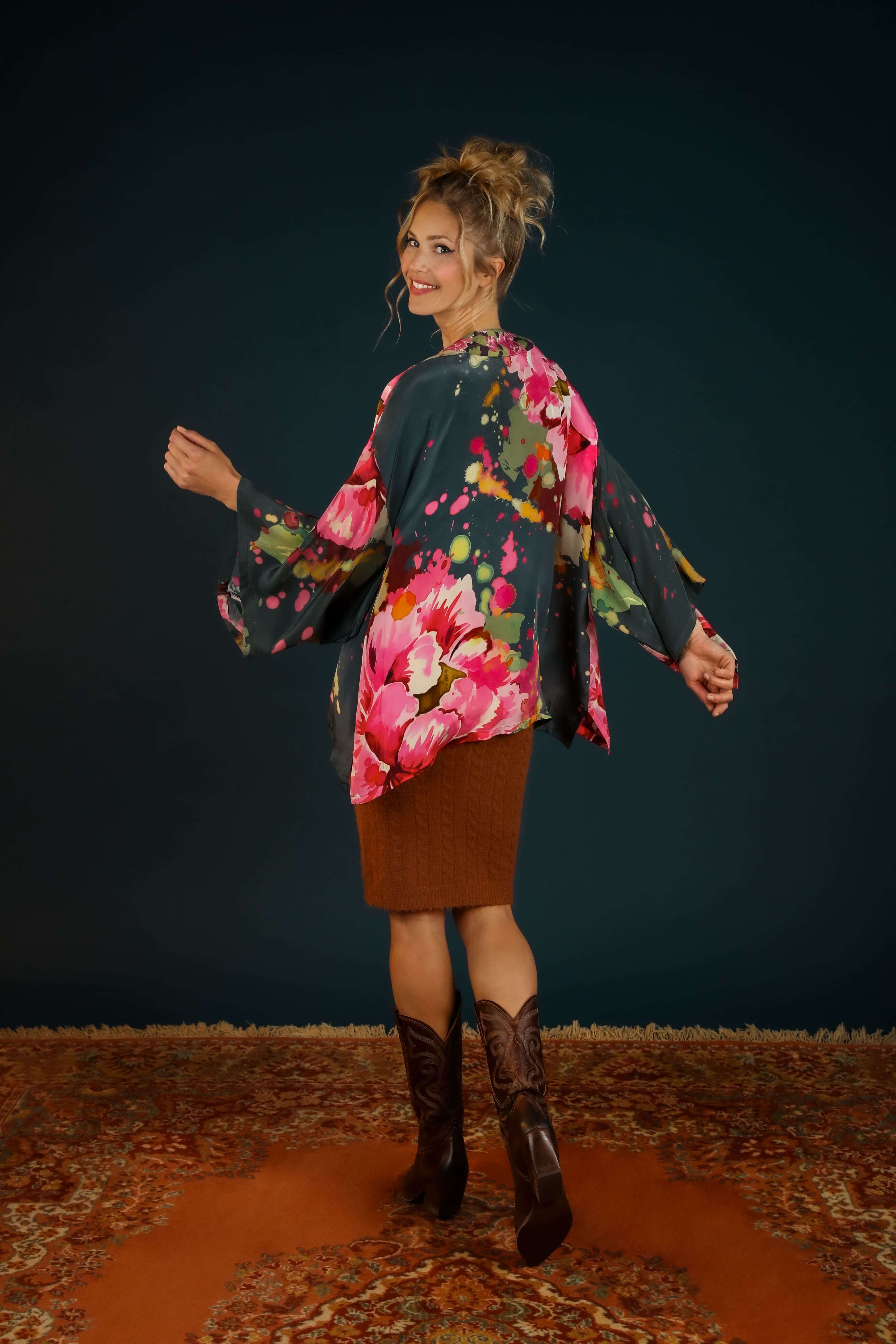 Luxury Kimono Jacket Painted Peony