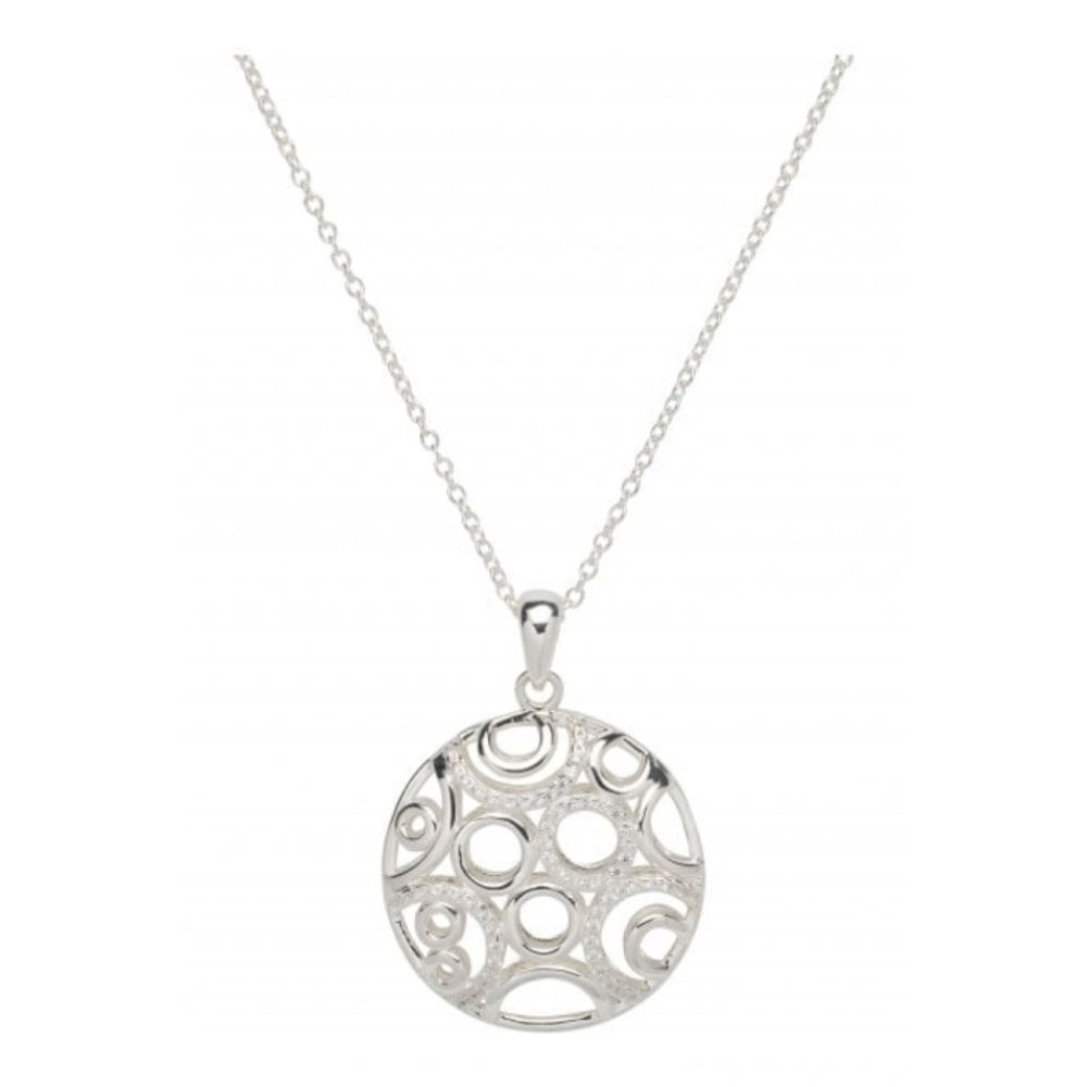 Sterling Silver 925 Round Pendant with CZ Chain