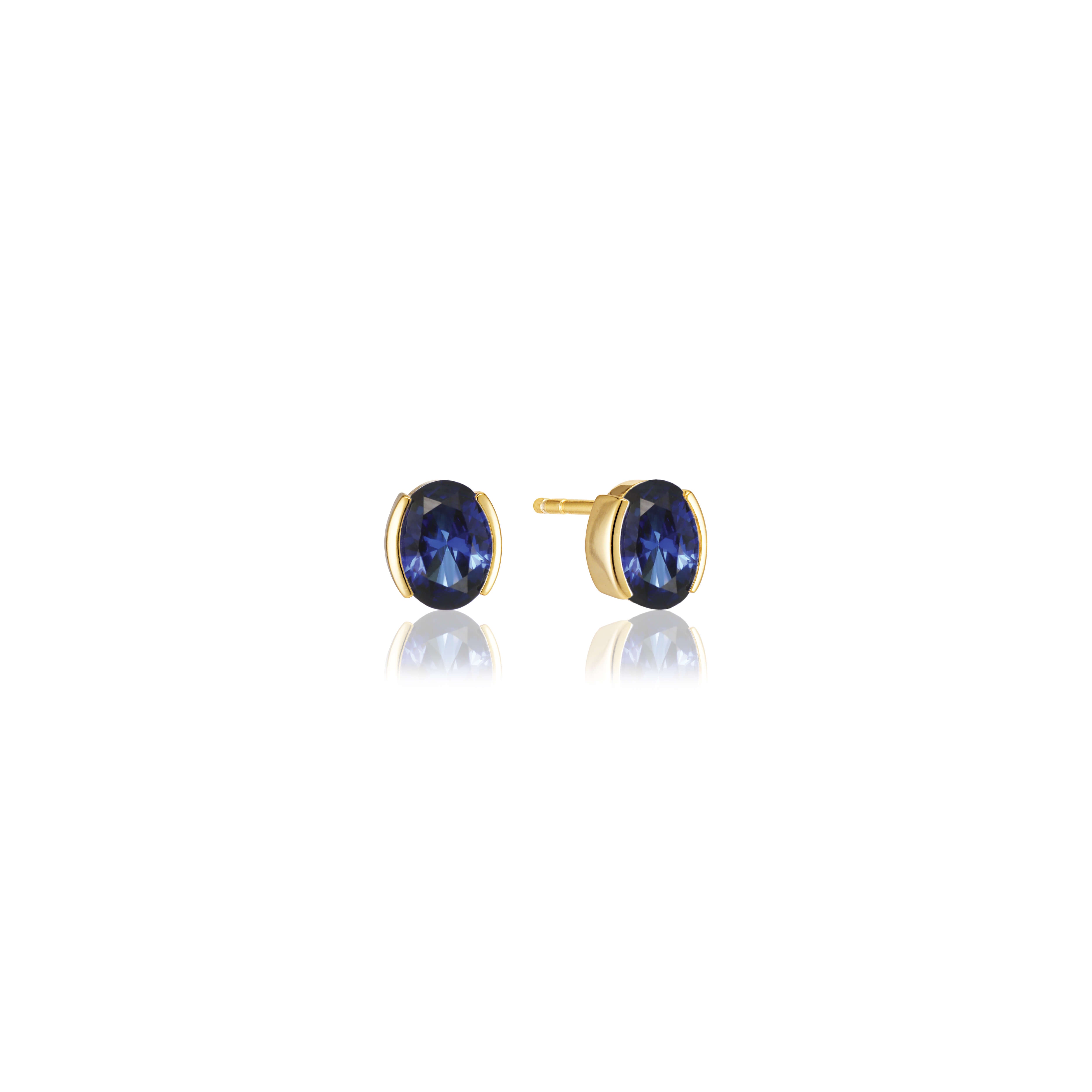 Ellisse Carezza Earrings In 18k Gold Plated With Blue Zirconia