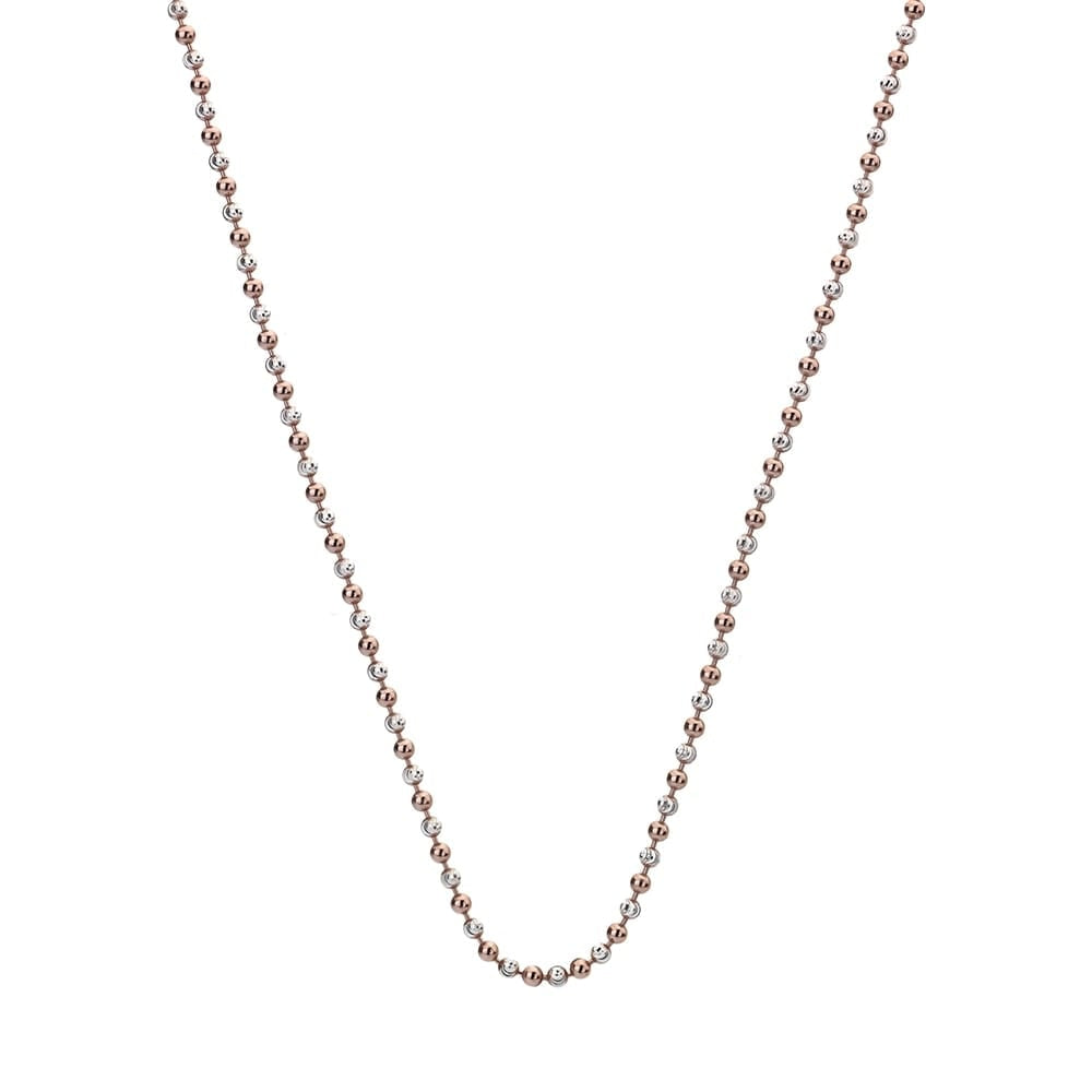Sterling Silver and Rose Gold Plate Accent Bead Chain 35"
