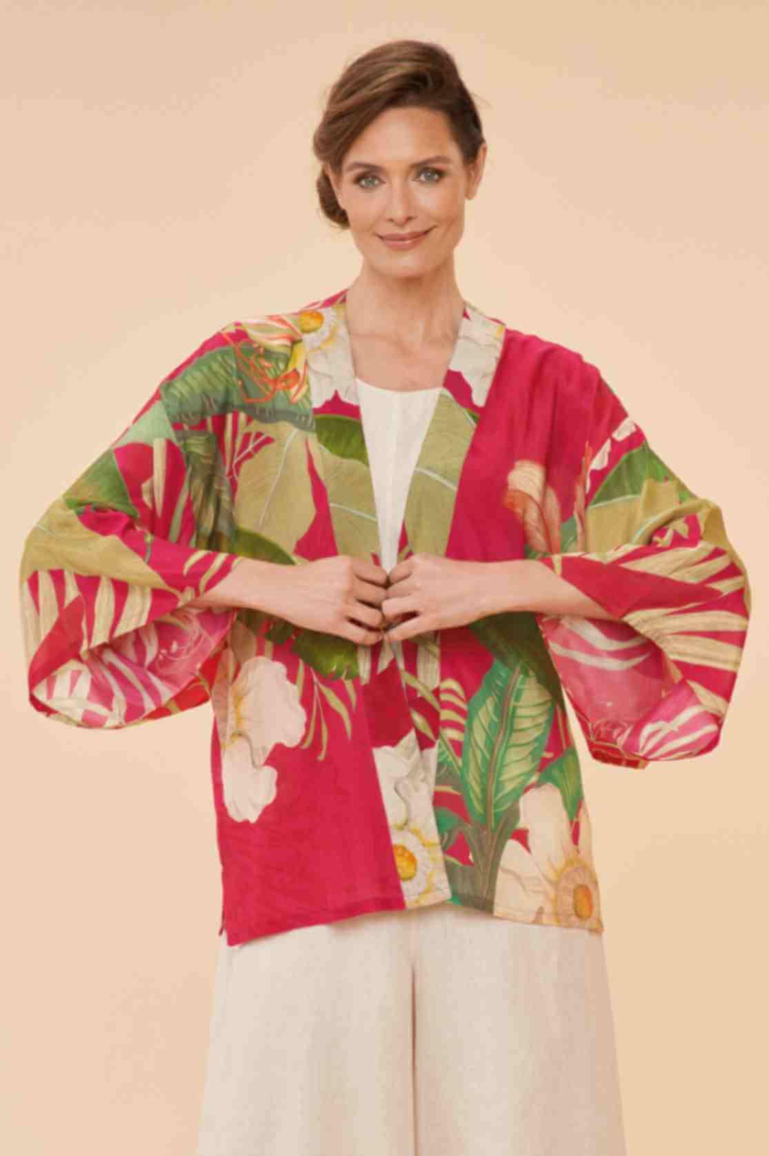 Delicate Tropical Kimono Jacket - Dark Rose