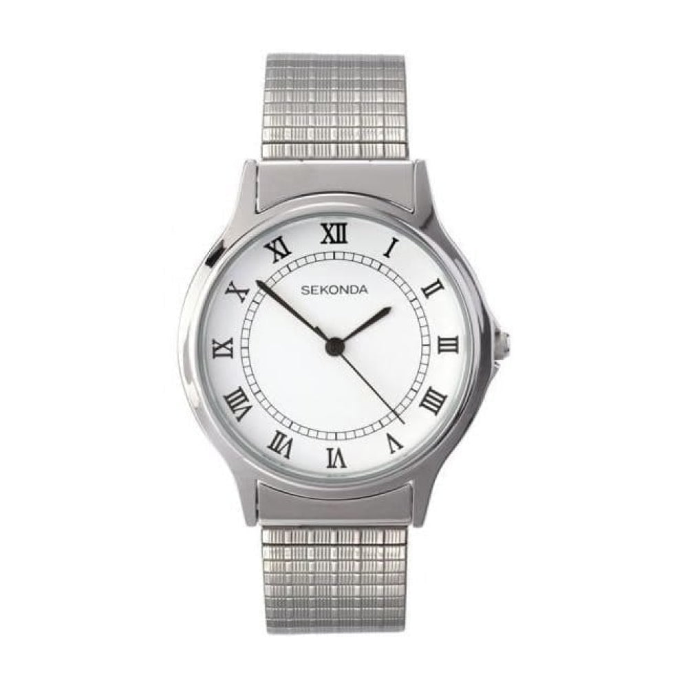 Gents Silver Stainless Steel Polished Quartz Expander Bracelet Watch